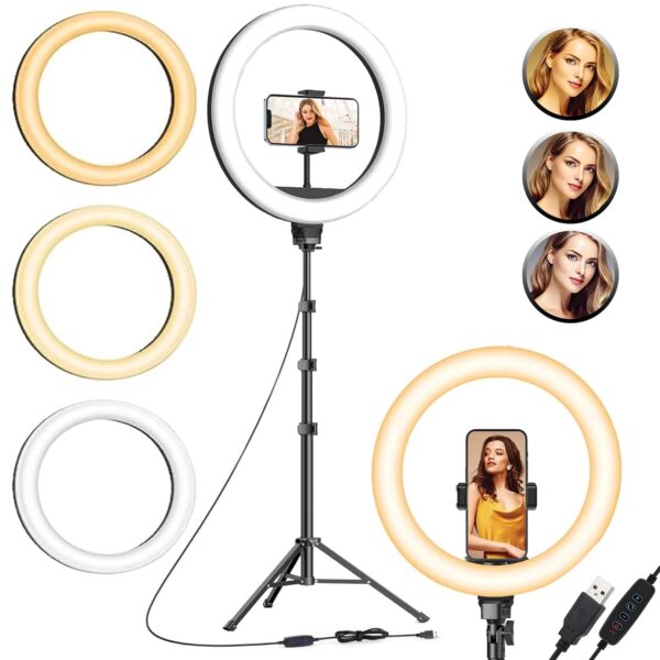BBM ,10 inches Ring Light with Stand, 85 Inch Foldable Tripod, 3 Colour Switch Mode Ring Light